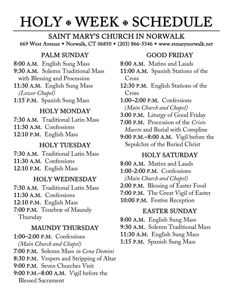 Schedule for Holy Week 2018